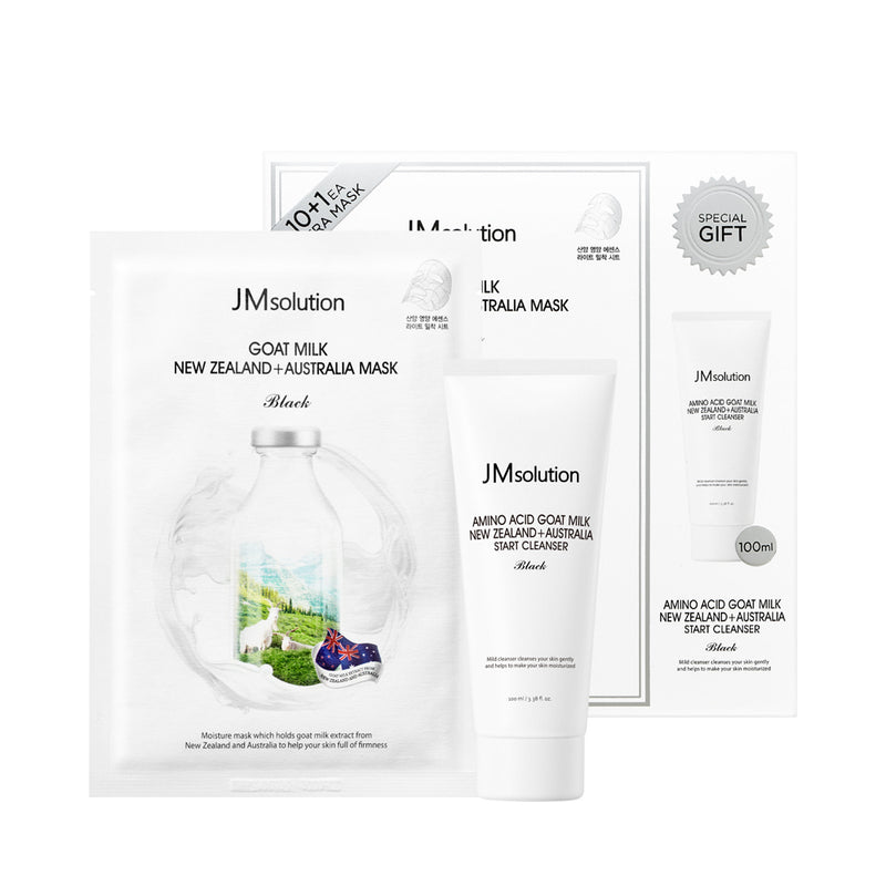 JMSOLUTION GOAT MILK NEW ZEALAND+AUSTRALIA MASK & CLEANSING GEL SPECIAL SET BLACK 30ml*11ea + CLEANSING GEL100ml