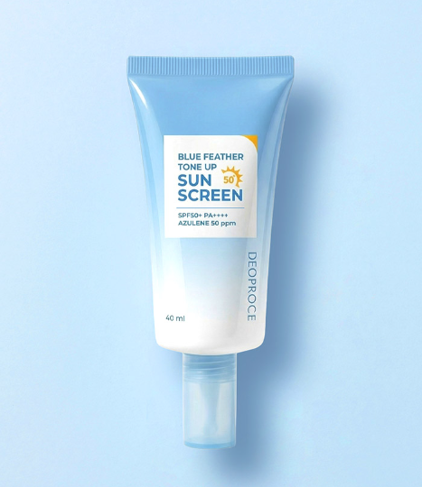 DEOPROCE Blue Feather Tone-Up Sun Screen SPF50+ PA++++ 40ml Blue light blocking, Photoaging improvement, Azulene Natural Skin Tone Correction & Brightening