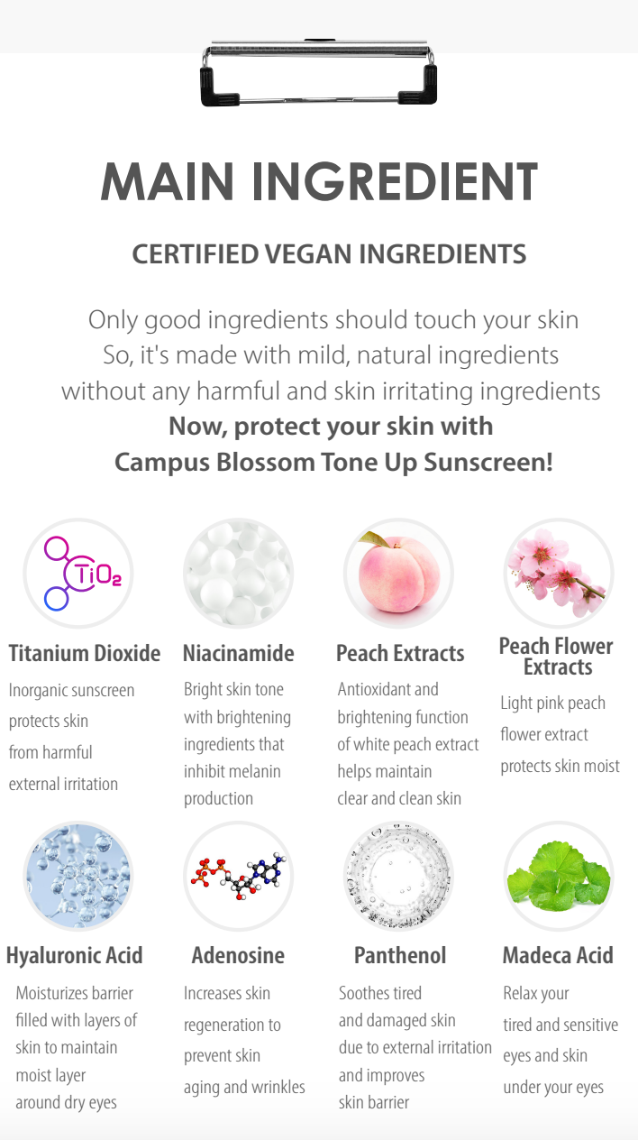 Campus Blossom Peaches and Cream SPF50+ PA++++ 50ml/1.7fl.oz [Primer|Makeup Base|Tone Up Cream|Fixing|Thin Base|Tone Control]