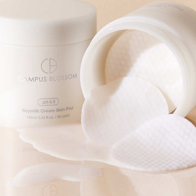 Campus Blossom Soymilk Cream Skin Pad 155ml 5.24 fl.oz. / 66 pads [Vegan|Cotton Pads|Toner|Serum|Moisture|Soymilk Cream]