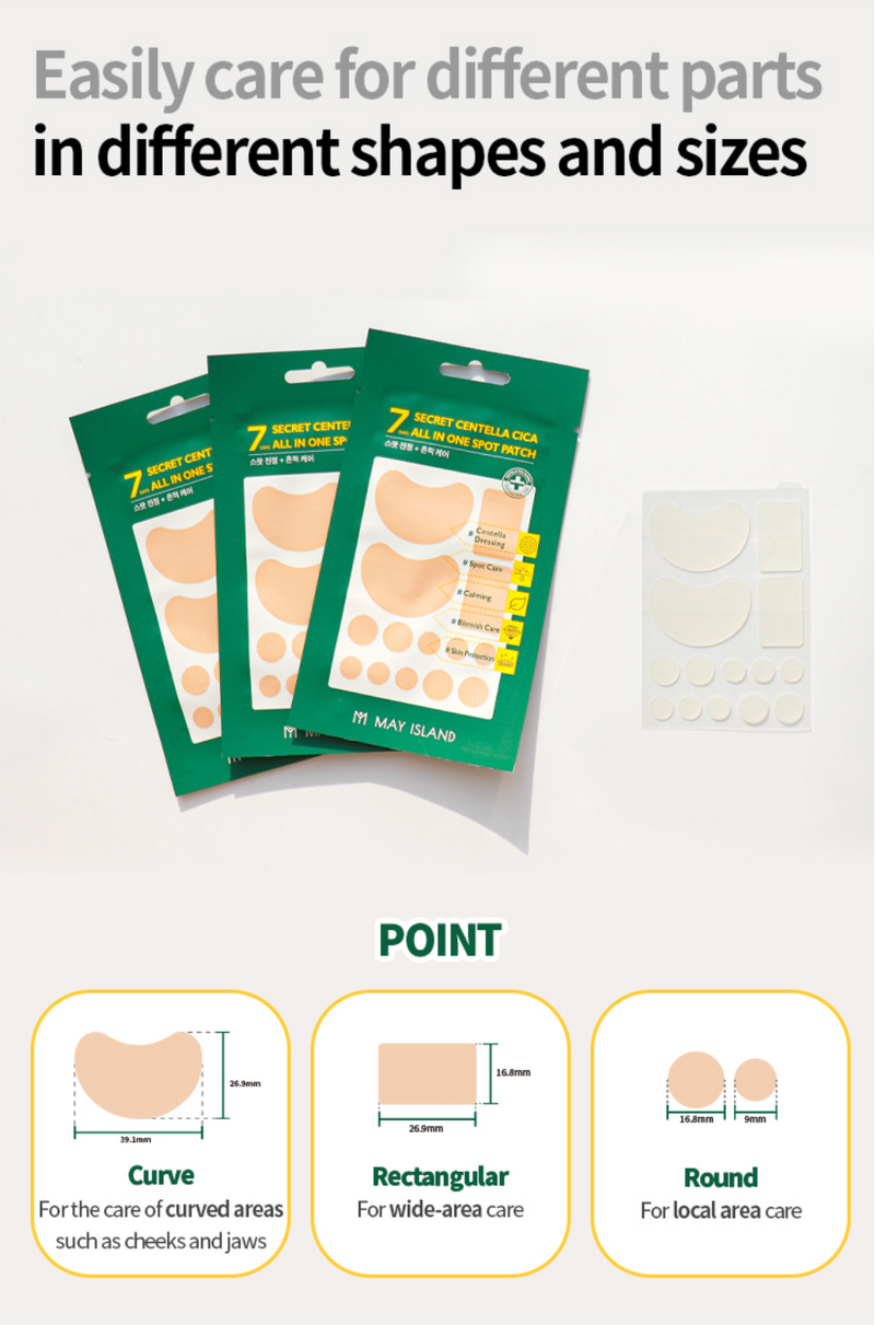 MAY ISLAND 7 Days Secret Centella Cica All-in-one Spot Patch [Acne|Spot Calming|Perfect Adhesion|Wide Cover]