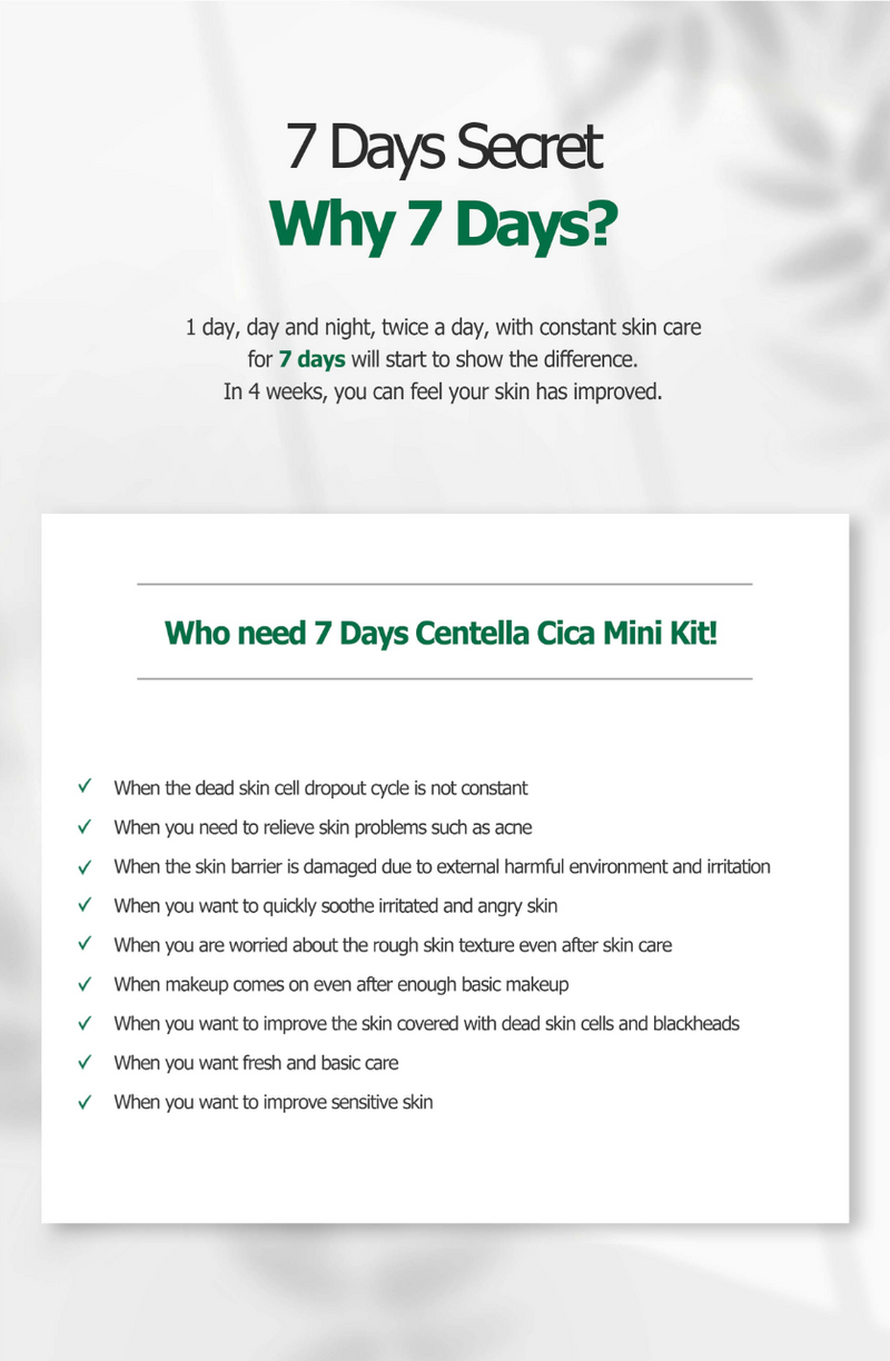 MAY ISLAND 7-Days Secret Centella Cica Mini Kit Set [Acne|Cica|Sensitive Skin|Soothing|Moisturizing|Regeneration|Calming]