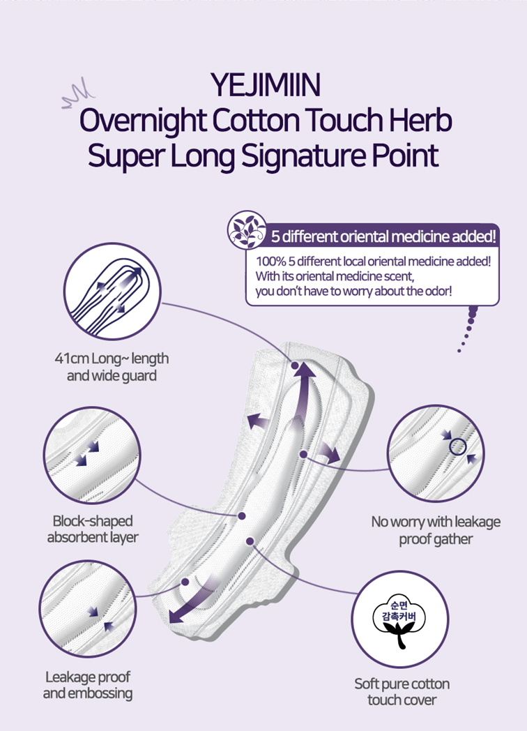 Yejimiin Super Long Overnight Cotton Touch Mild Herb 410mm 4ps [Sanita