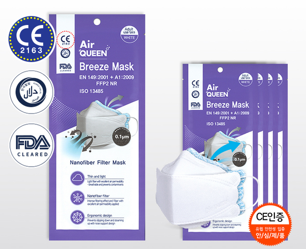 AIR QUEEN Breeze Mask Nanofiber Filter KF94, FDA, CE, FFP2 (White)
