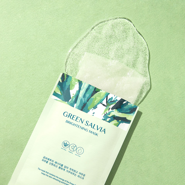 THE K-MASK STORY  Green Salvia Mask (Brightening) 10 Sheets |  Energy-filled ampoule containing Green Salvia Vitamin Tree Tree Allantoin