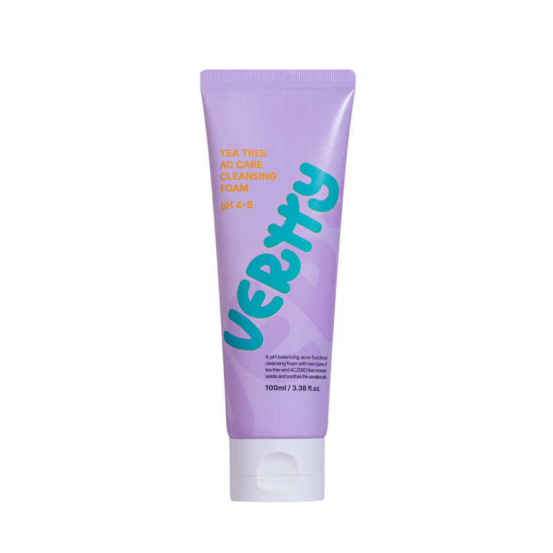 VERTTY TEE TREE AC Care Cleansing Foam 100ml / 3.38 fl.oz. | A pH balancing acne functional cleansing foam with two types of tea tree and ACZERO that removes waste and soothes the sensitive skin