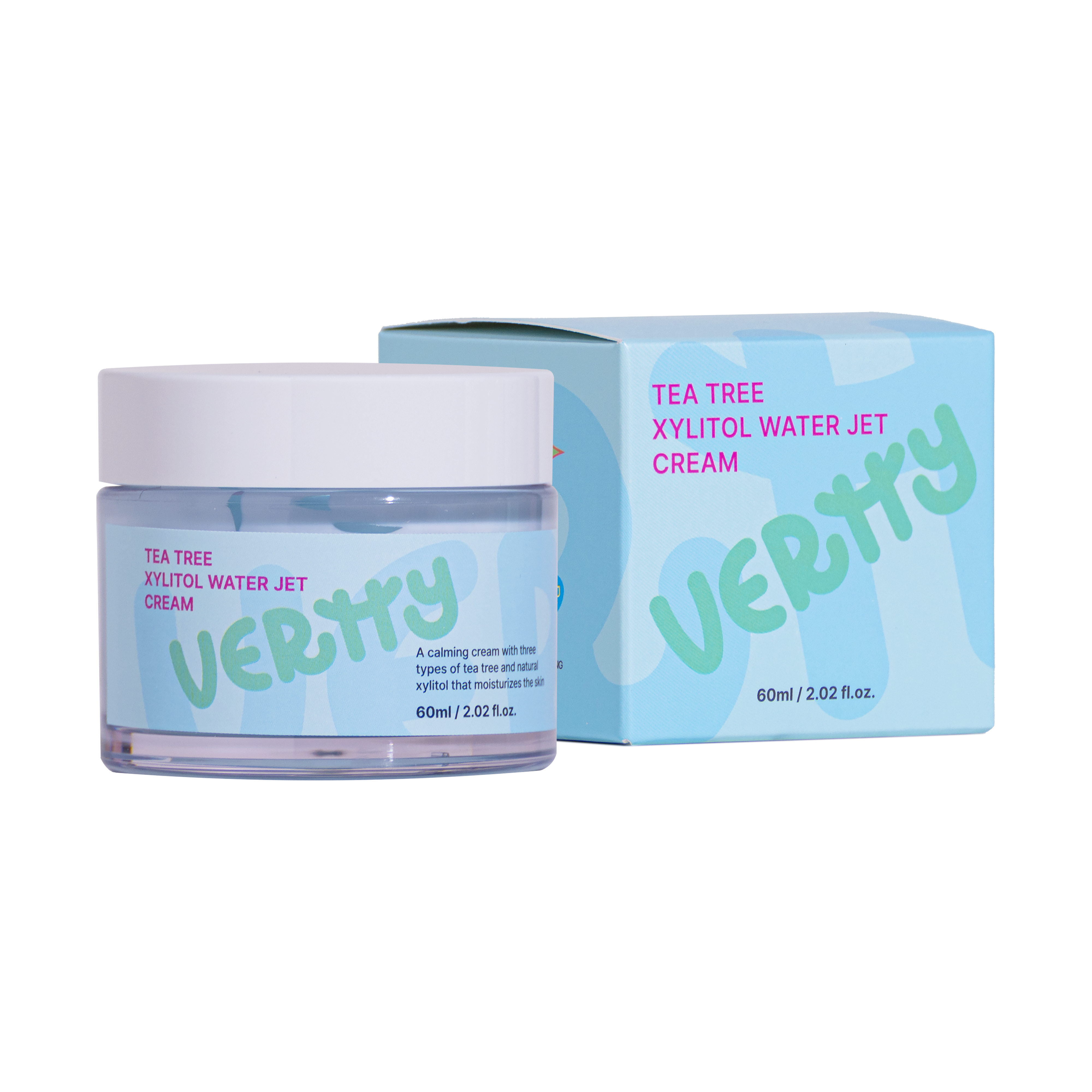 VERTTY TEE TREE Xylitol Water Jet Cream 60ml / 2.02 fl.oz. | A calming cream with three types of tea tree and natural xylitol that moisturizes the skin